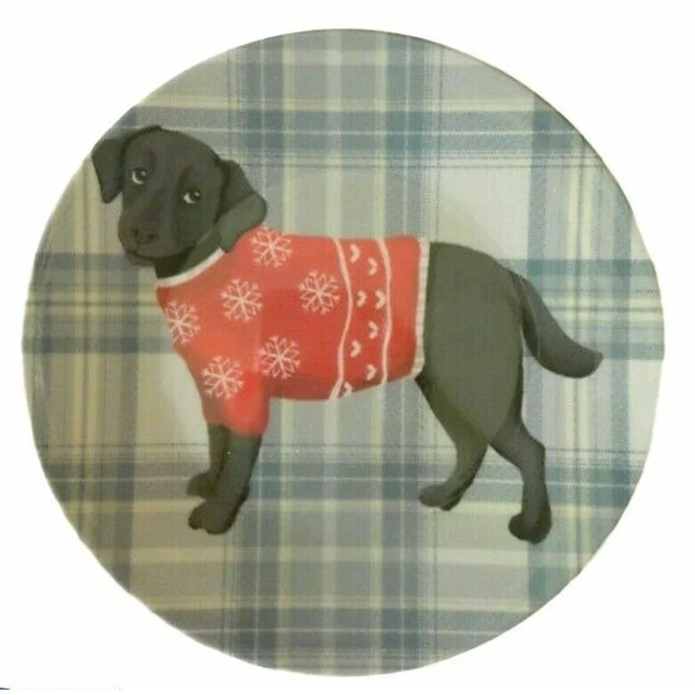Christmas Black Lab Dog Melamine Plates 6